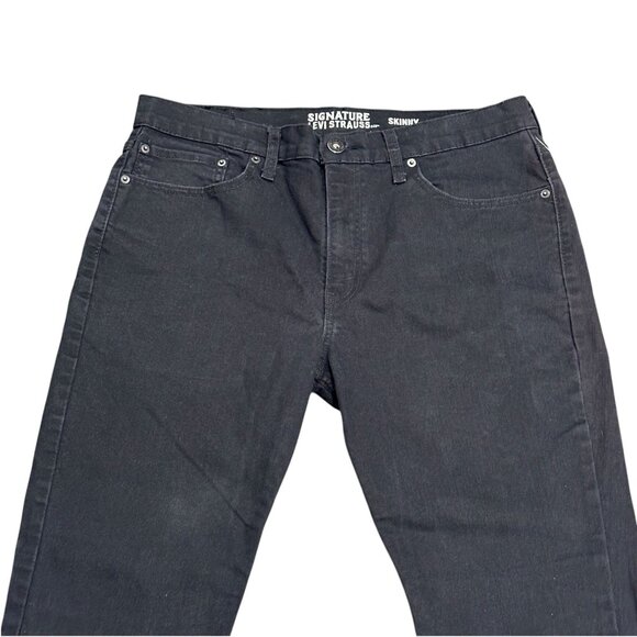 Signature by Levi Strauss Mens 36x30 Black Skinny Jeans Stretch Denim Skater - Picture 3 of 16